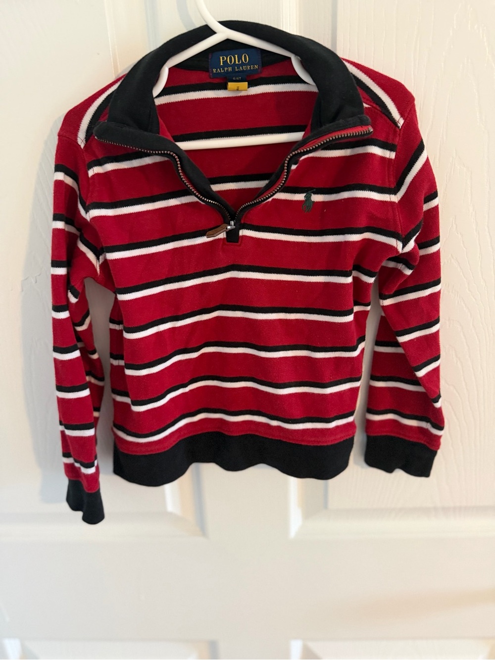 Polo by Ralph Lauren Red Striped Quarter-Zip Sweater